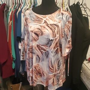 Southern Lady Abstract Peach and Gray Blouse